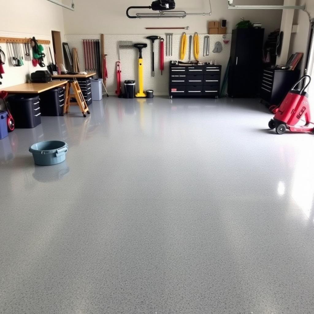 Residential garage epoxy flake floor